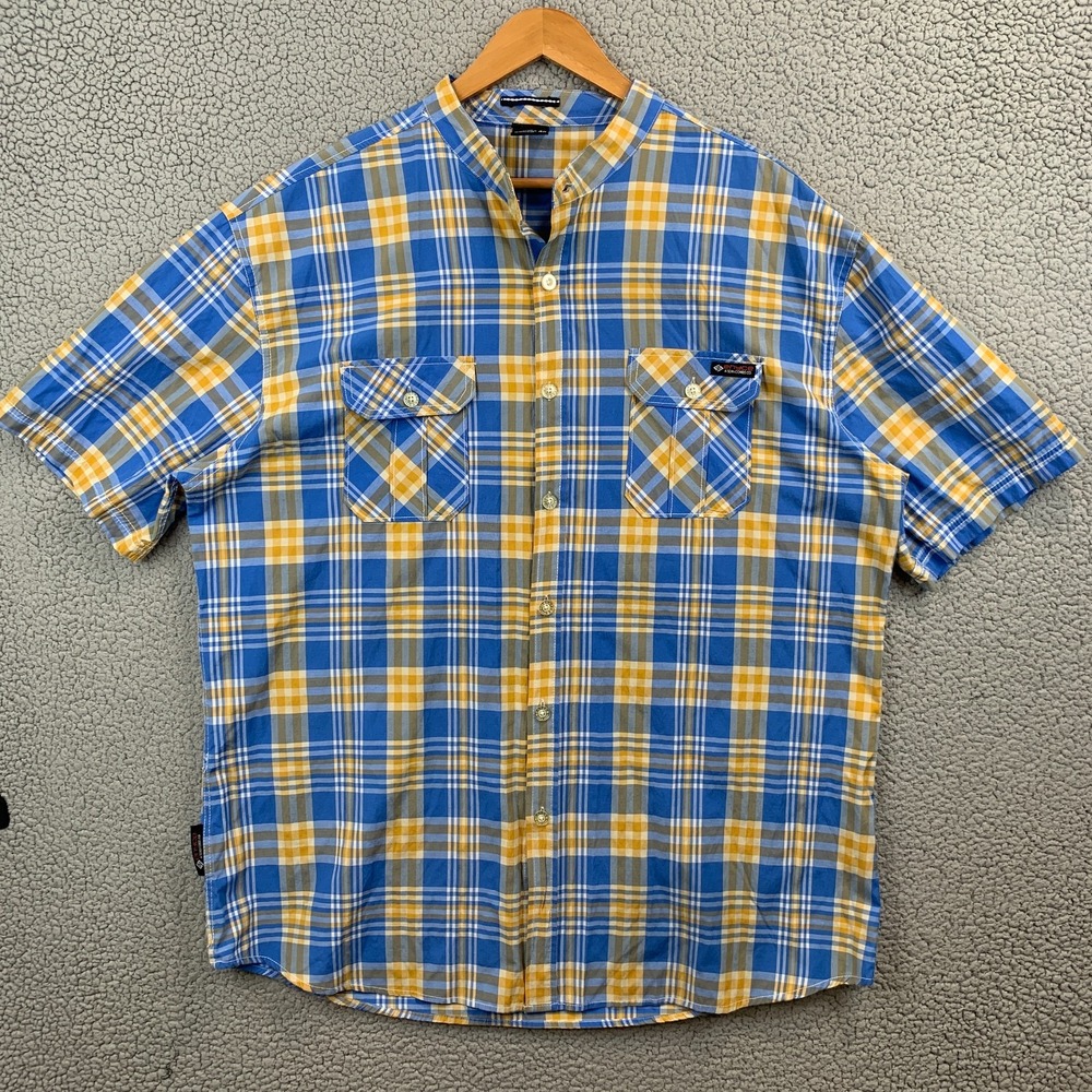 Enyce Short Sleeve Button Up Shirt Blue Yellow Plaid Mens 4XL
